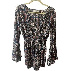 Abercrombie & Fitch blue paisley long sleeve shorts romper Size Small #10251